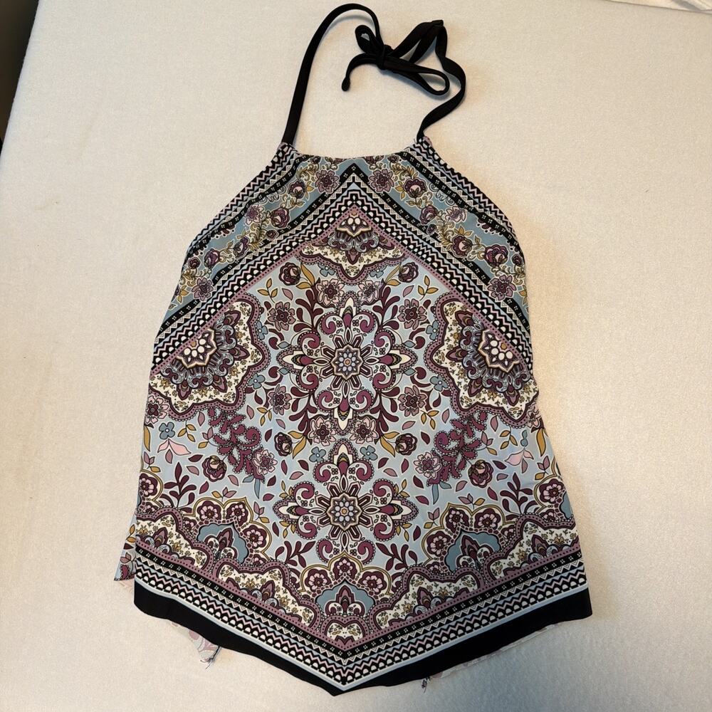 Mossimo Swim Tankini Top M Tie Back Removable Padding Halter Primrose Print